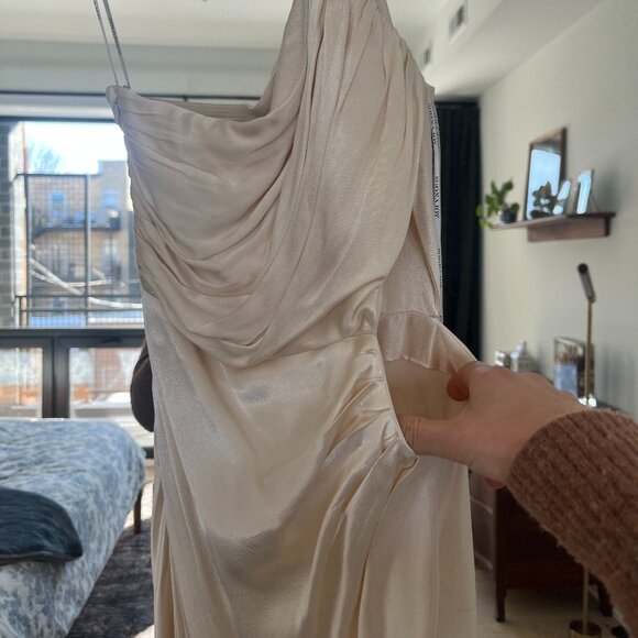 Shona Joy Cream Asymmetrical Ruched Gown - Picture 7 of 8